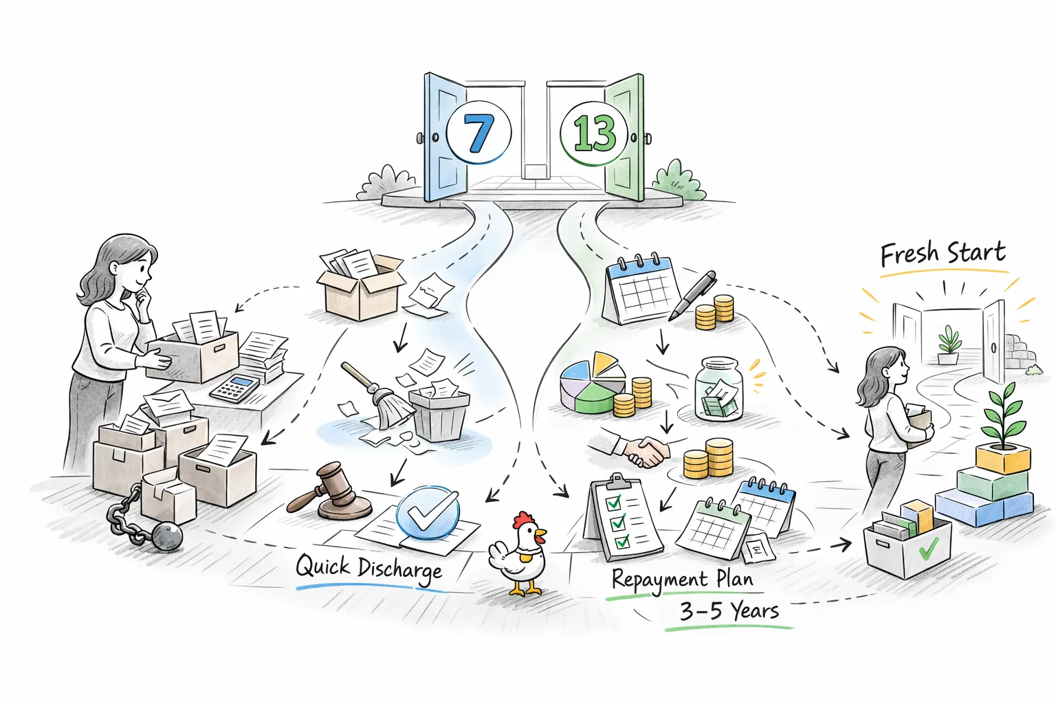 Illustration for article: Understanding Bankruptcy Basics and Recovery Path